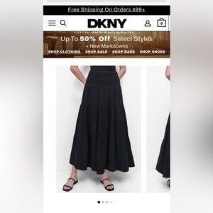 NWOT DKNY smock teared midi skirt, S, black